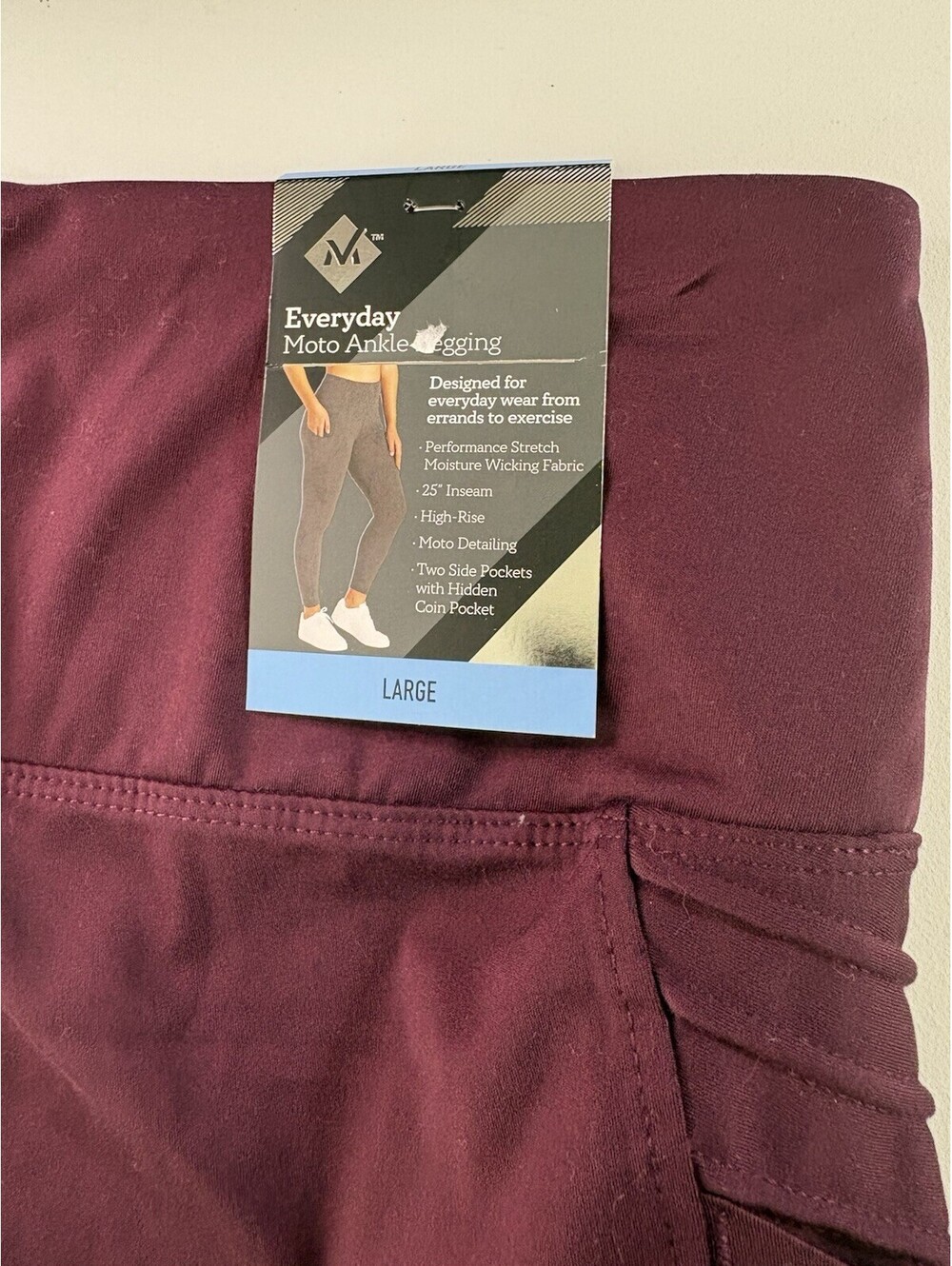 Leggings Large Burgundy Moto High Rise Ankle Performance Stretch Pockets